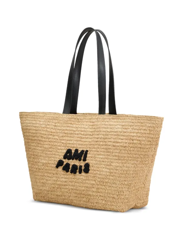 バッグ Ami AMI Paris logo-patch Raffia Tote Bag | Neutrals | FARFETCH