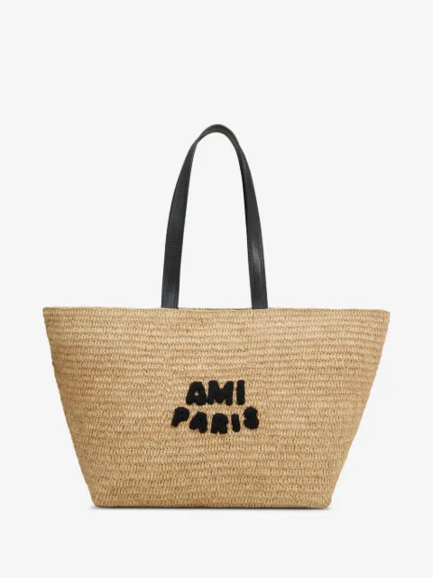 AMI Paris logo-patch raffia tote bag