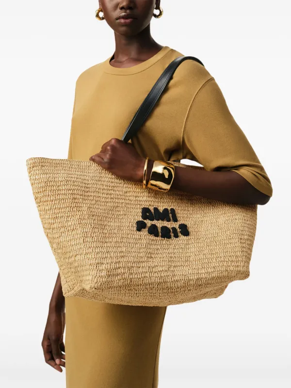 【関税・送料込み】Ami Raffia Tote Bag AMI Paris logo-embroidered Raffia Tote Bag | Neutrals | FARFETCH
