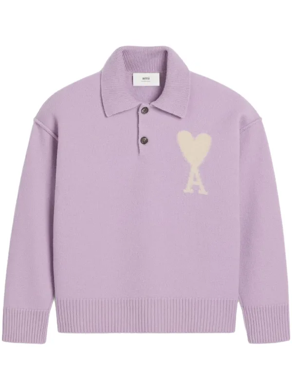 AMI Paris Ami De Coeur ニット ポロシャツ | ピンク | FARFETCH JP
