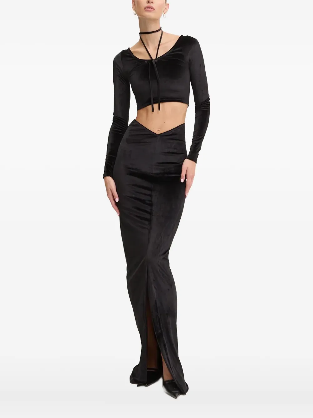 Fiorucci tie-neck velvet top | Black | Image 1