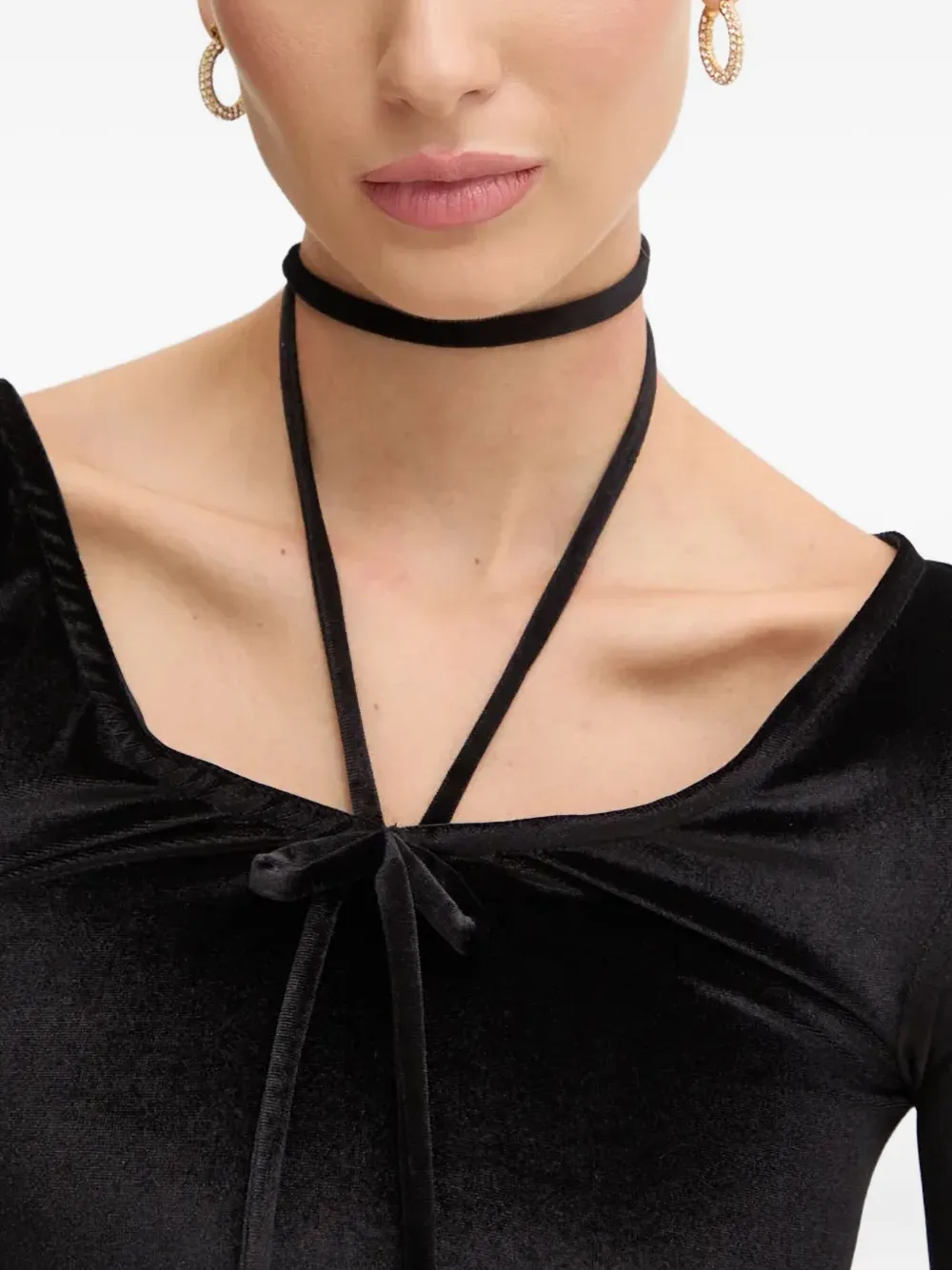 Fiorucci Fluwelen top met strikkraag Zwart