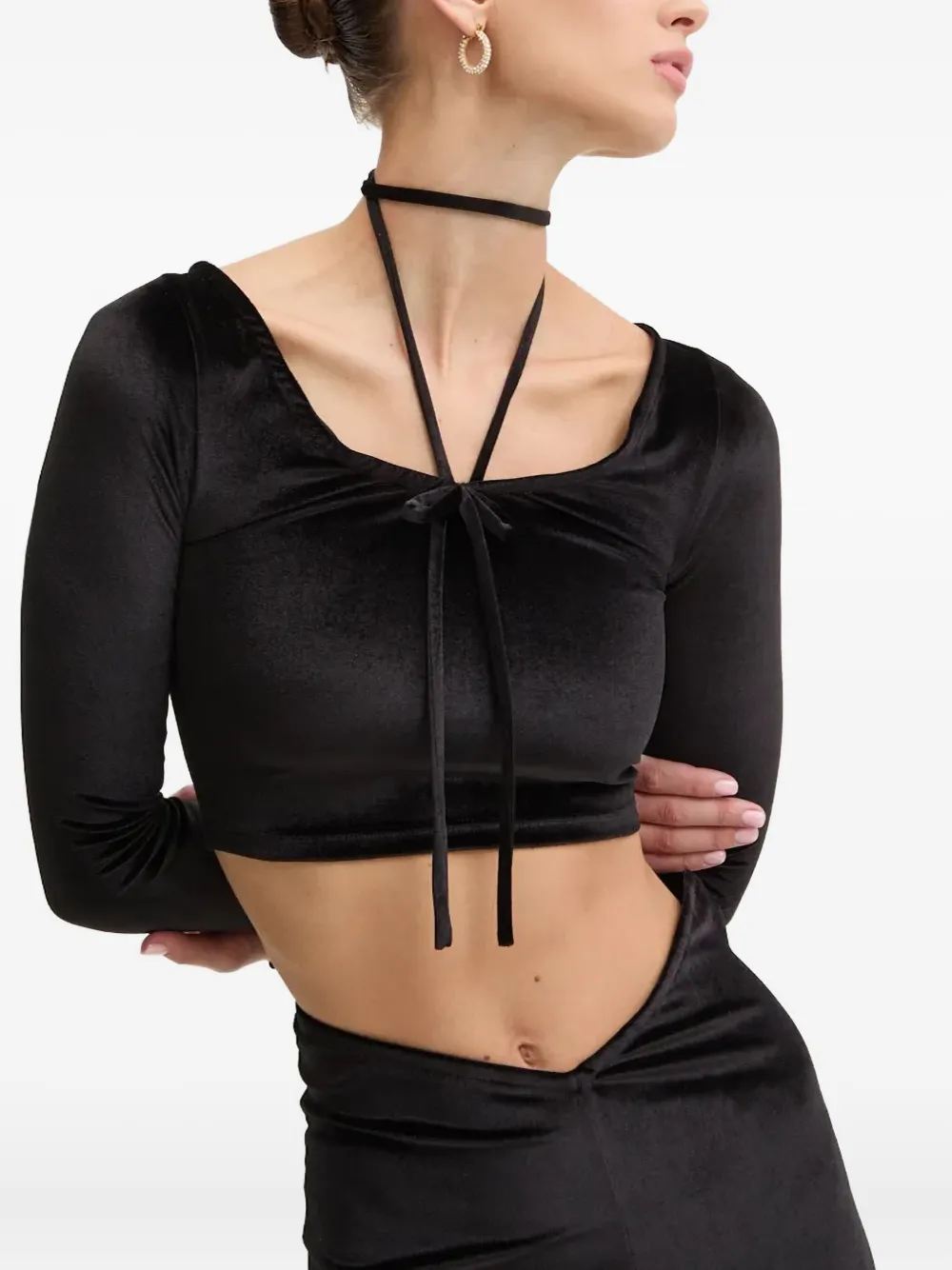 Fiorucci Fluwelen top met strikkraag Zwart