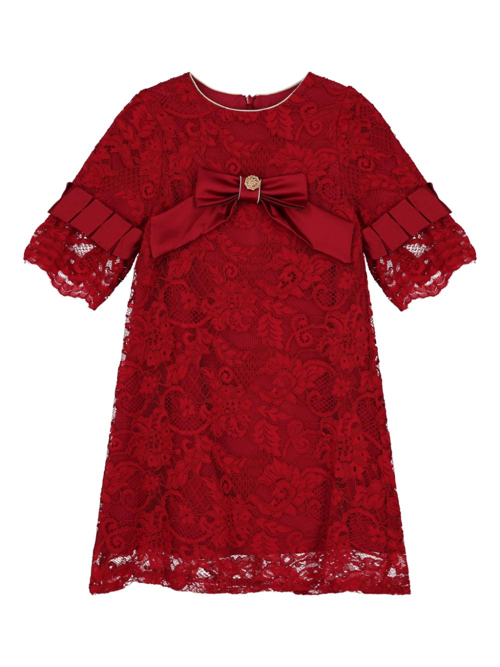 Patachou bow-embellished lace dress - Red