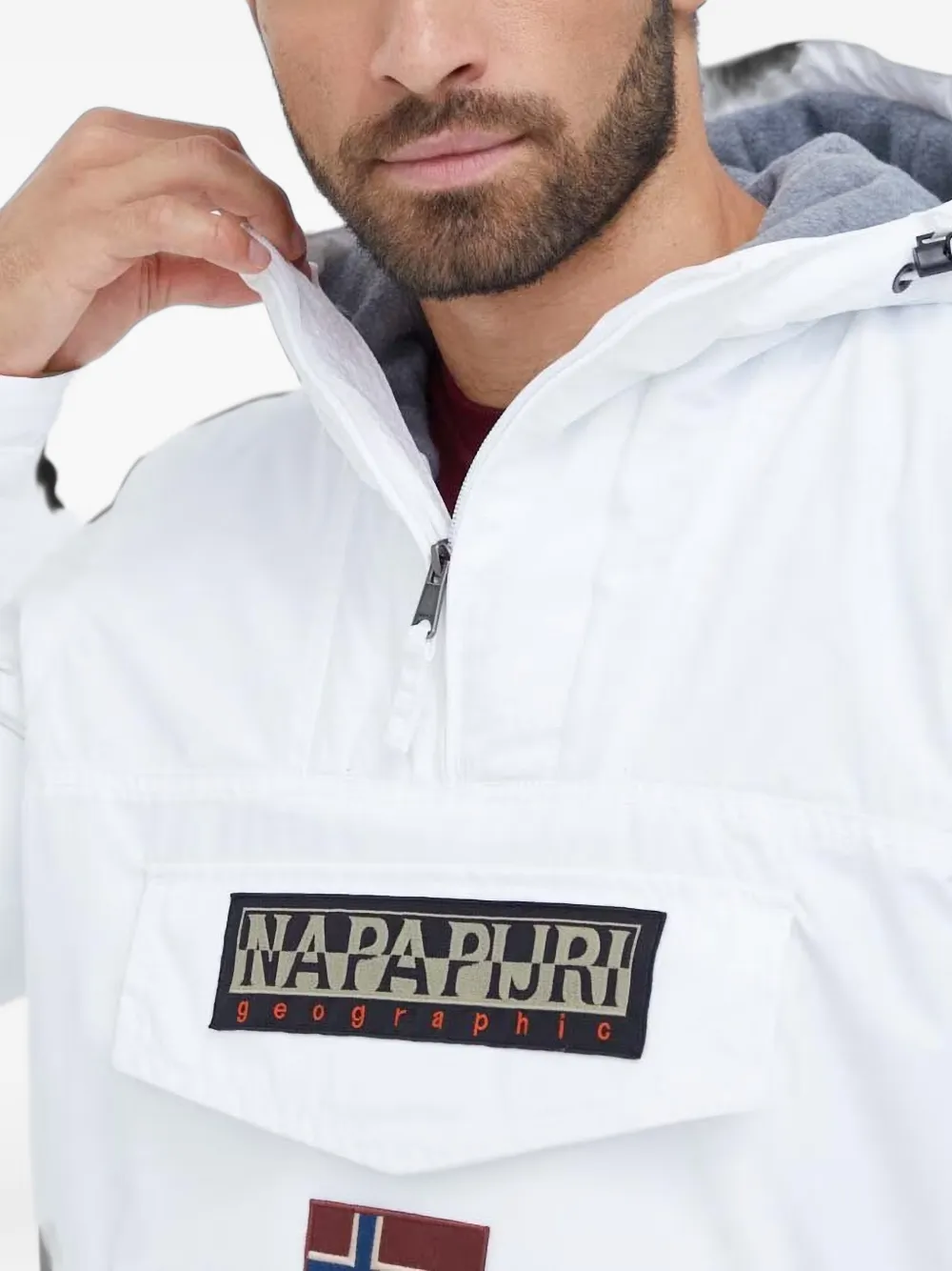 Napapijri logo-patch hooded windbreaker Wit