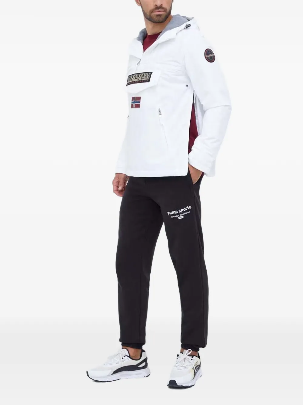 Napapijri logo-patch hooded windbreaker Wit