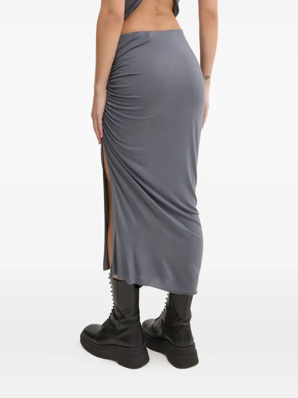 Rick Owens Side-split Gathered Midi Skirt In Blue