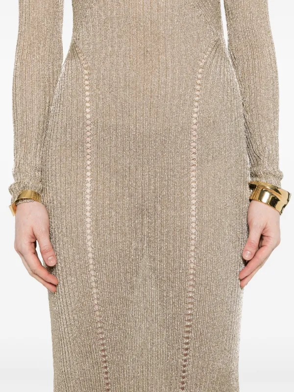 Self-Portrait Lurex Knitted Maxi Dress | Gold | FARFETCH