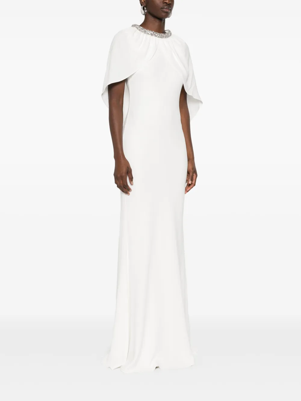 Shop Roland Mouret Embellished Cape Gown In White