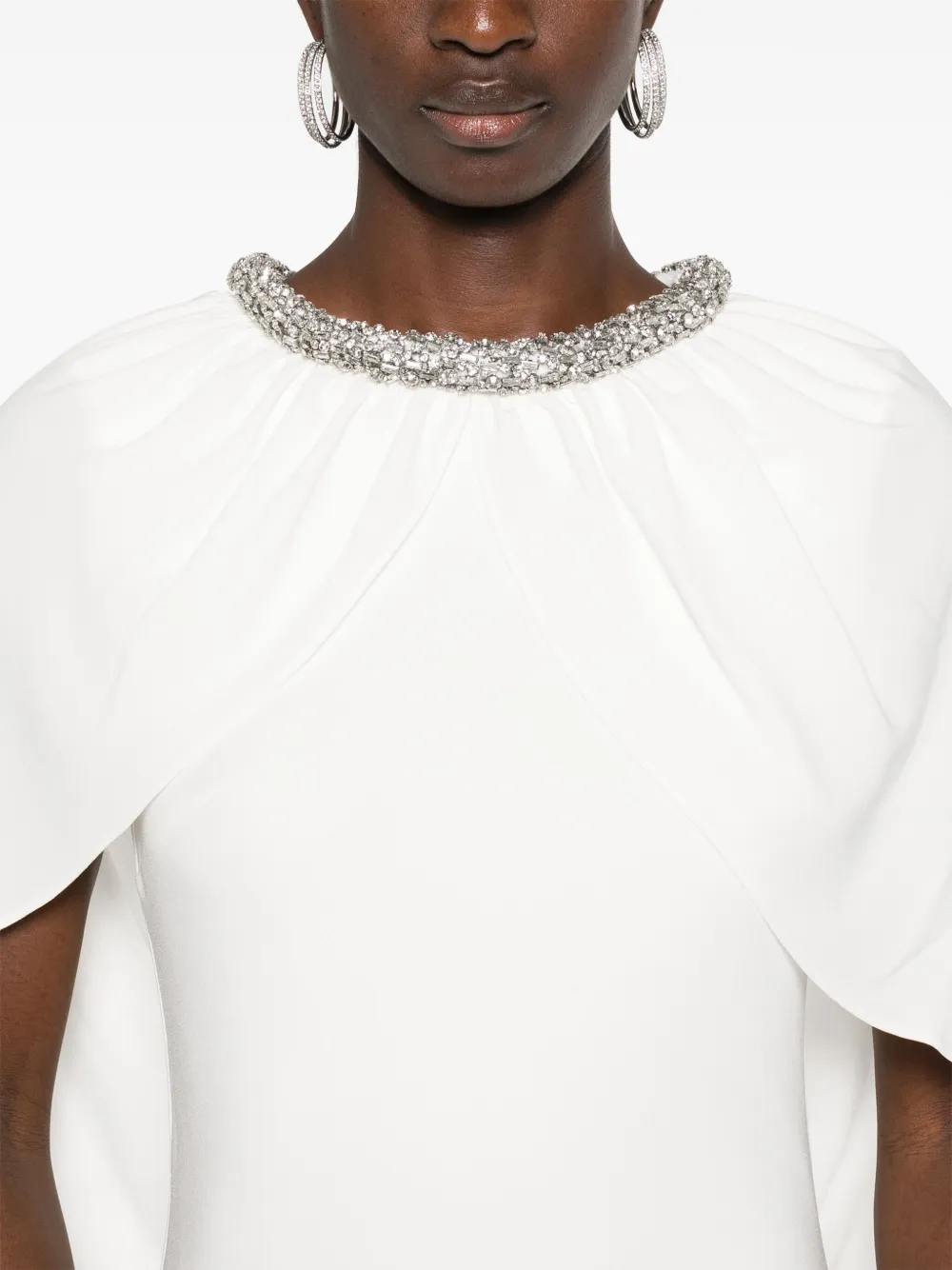 Shop Roland Mouret Embellished Cape Gown In White