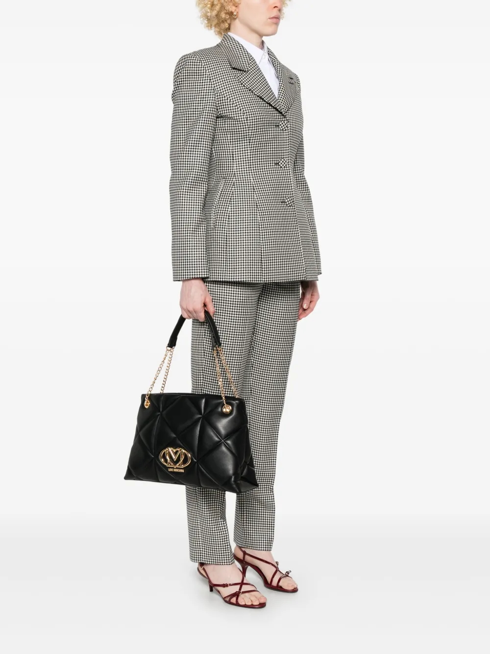 Love Moschino Schoudertas met logoplakkaat - Zwart