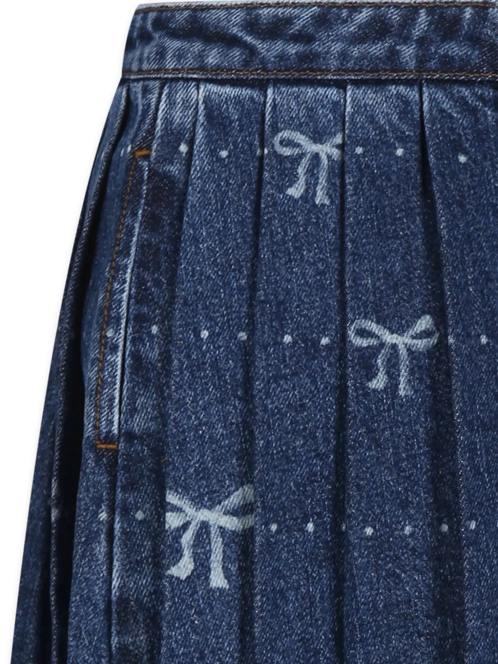 Self-Portrait Kids Geplooide spijkerjurk met lintprint Blauw