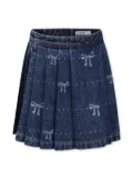 Self-Portrait Kids ribbon-print pleated denim dress - Blue