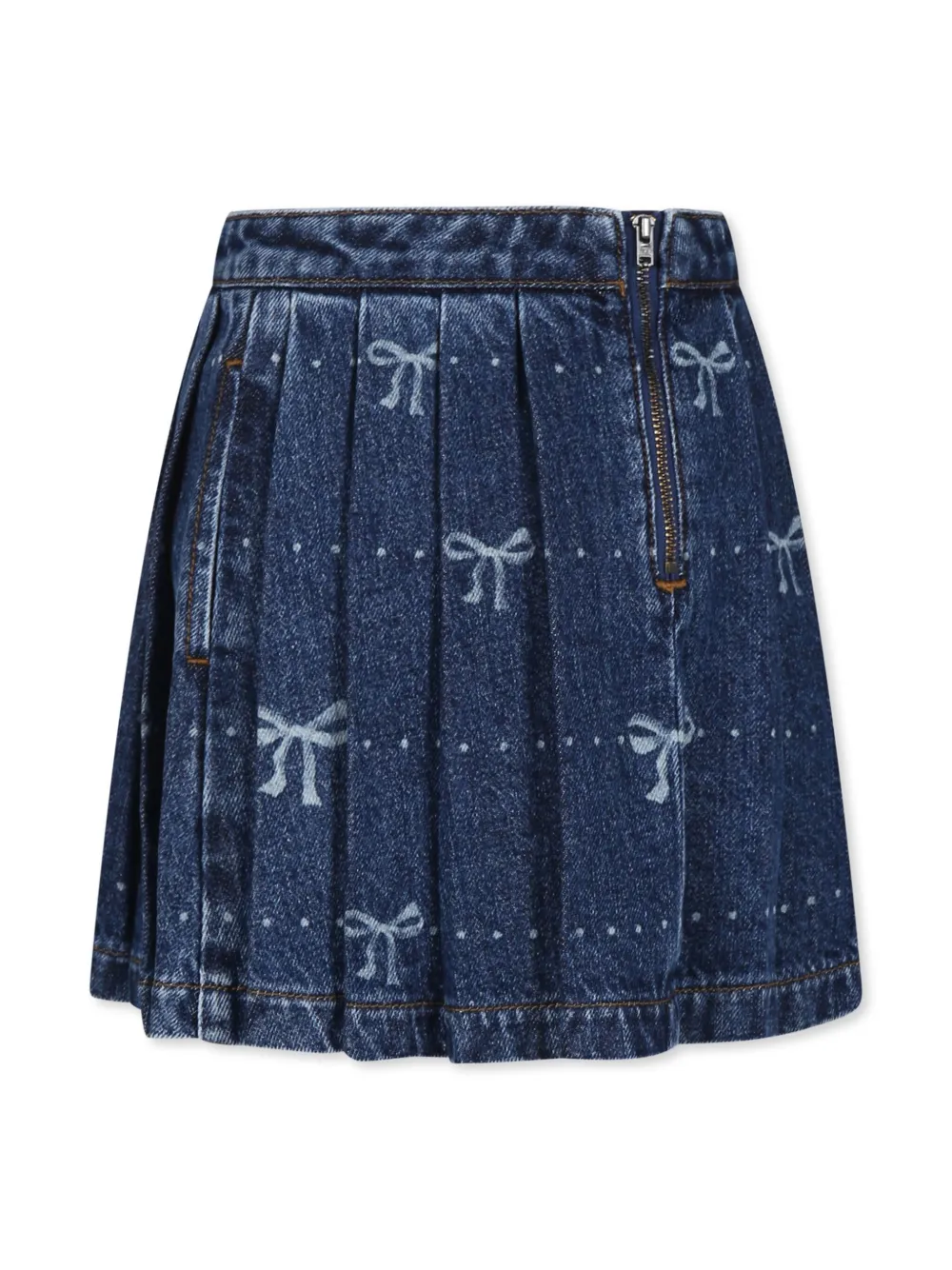 Self-Portrait Kids ribbon-print pleated denim dress - Blauw