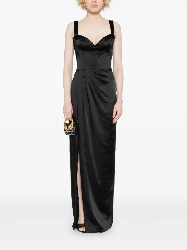 Marchesa Notte Satin Bustier Gown | Black | FARFETCH