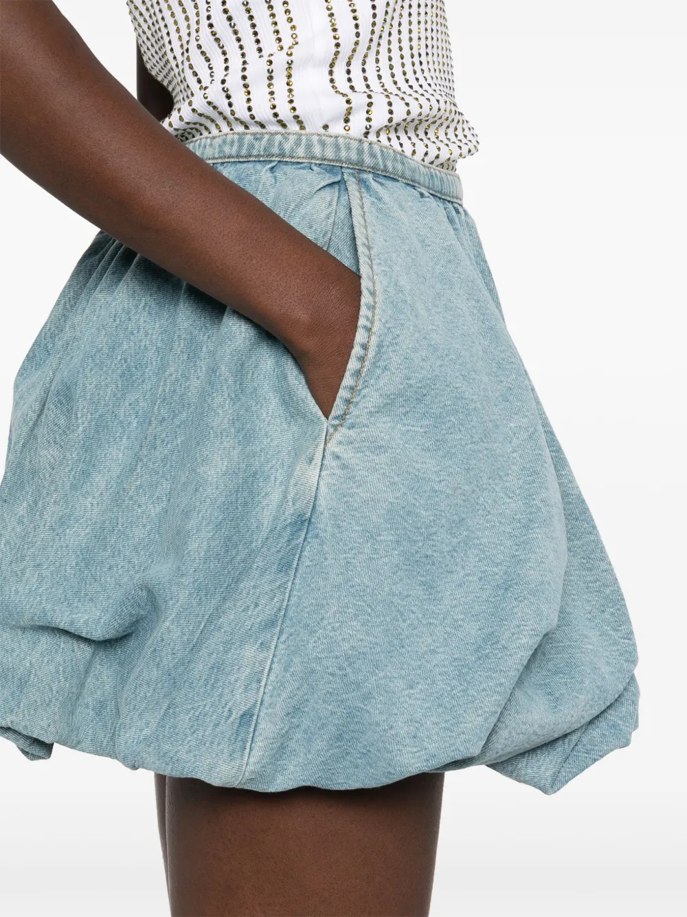 ROTATE BIRGER CHRISTENSEN Denim mini-rok met ballonpijpen Blauw