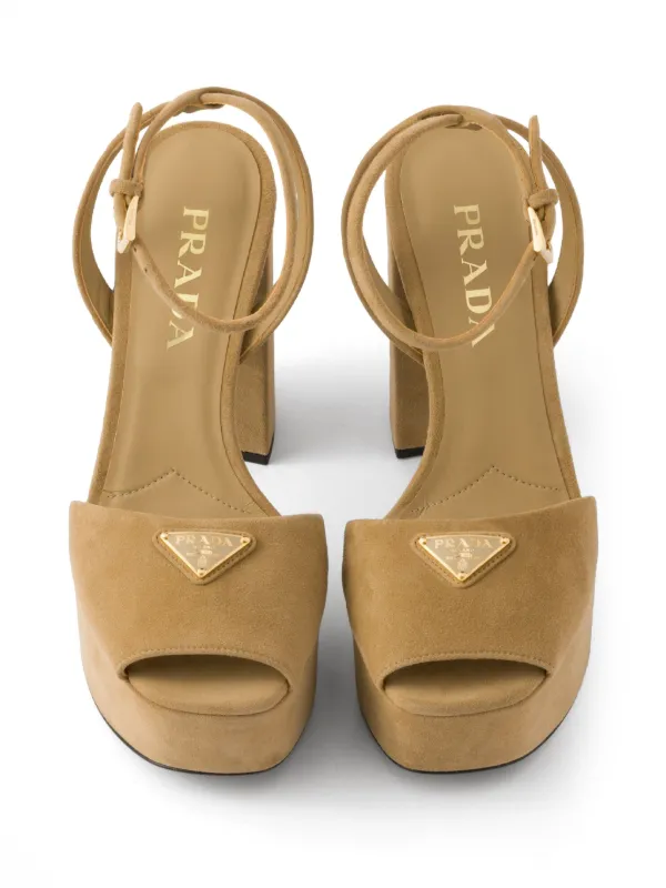 Prada 115mm Suede Platform Sandals | Brown | FARFETCH