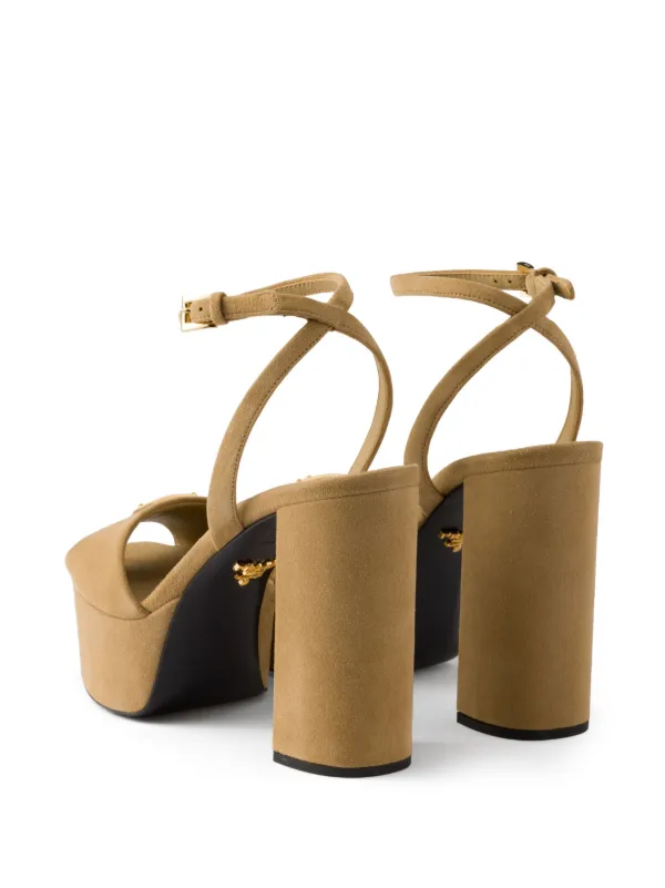Prada Sandalias De Gamuza Con Plataforma De 115mm Marrón