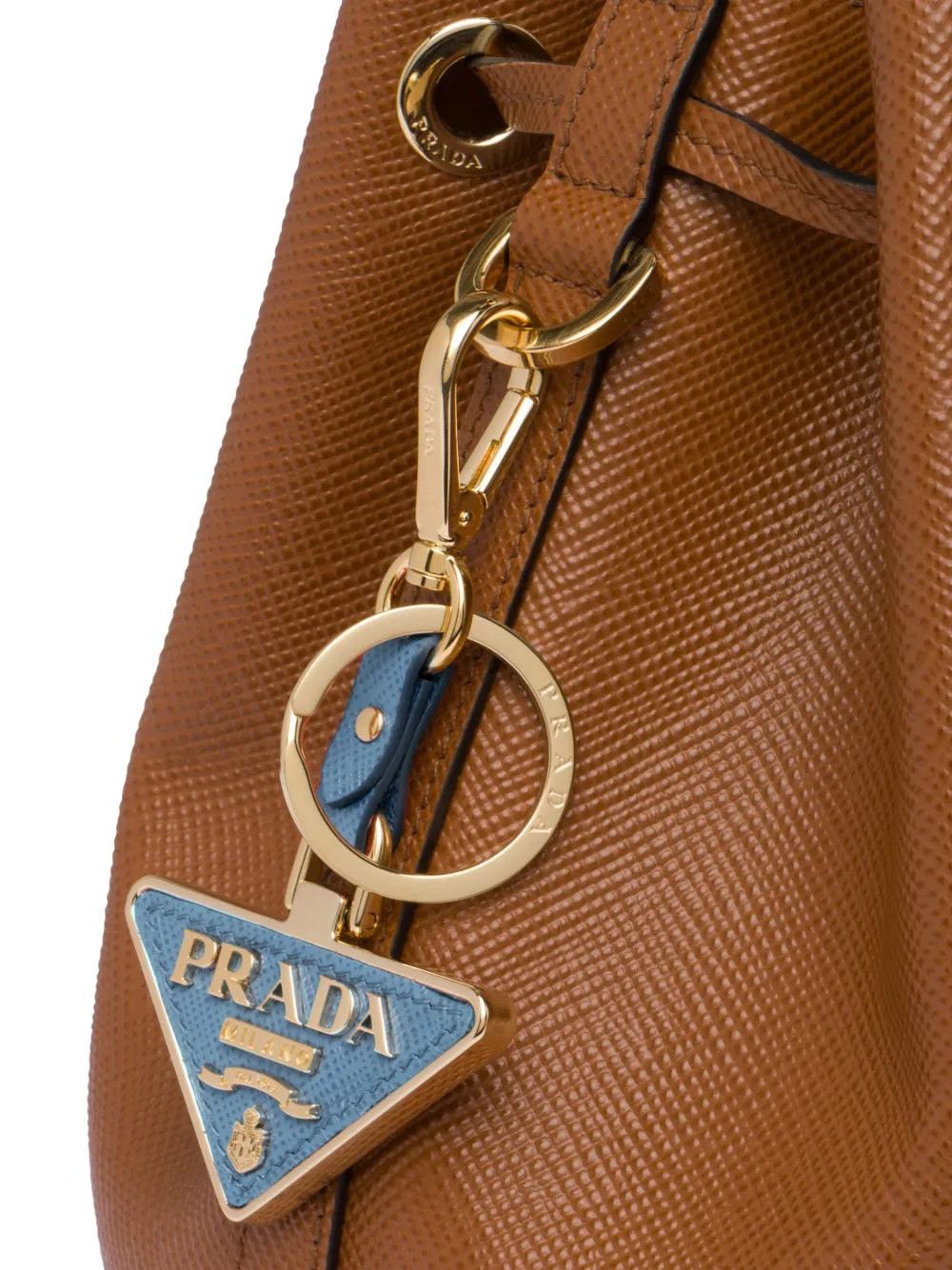 Prada Saffiano Leather And Metal Keychain In Blue