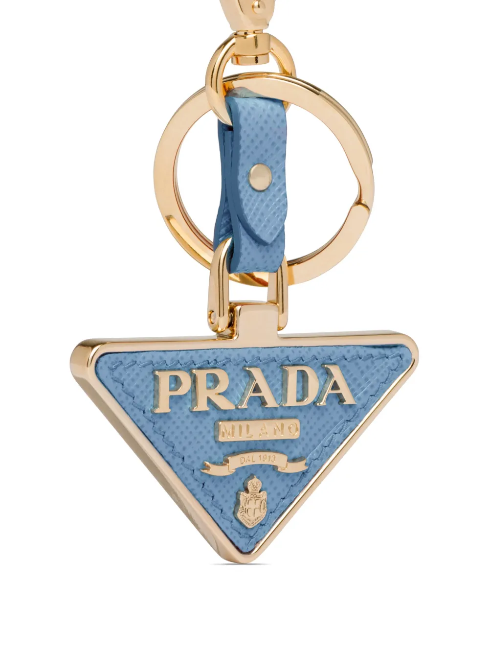 Prada Saffiano Leather And Metal Keychain In Blue