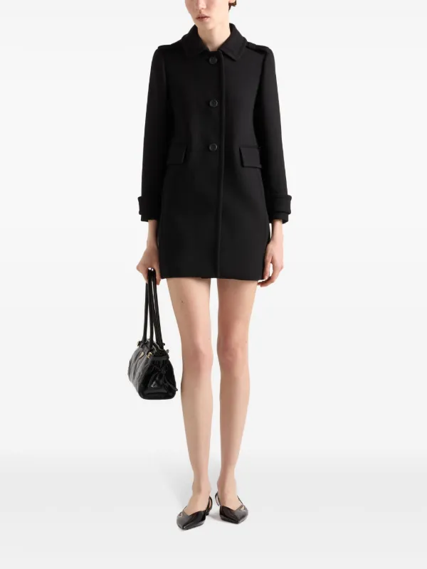 【プラダ・PRADA】Double-breasted cloth peacoat Prada Double-Breasted Leather Trench Coat - Blue | Editorialist