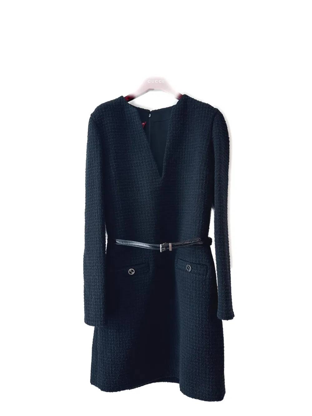 Gucci tweed belted dress Blauw