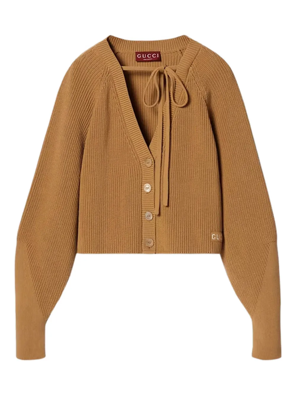 Gucci tie-neck ribbed cardigan | Brown | Image 1
