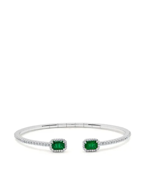 Jewels Aficionado 18kt white gold diamond and emerald cuff