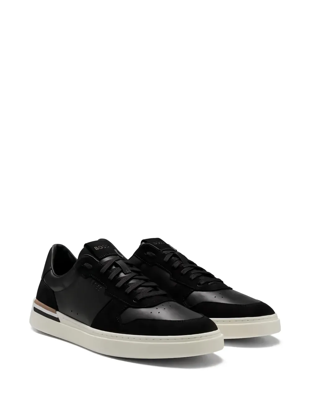 HUGO leather suede panel trainers Zwart