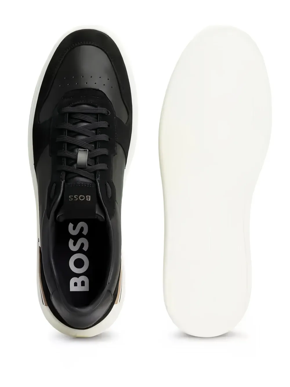 HUGO leather suede panel trainers Zwart