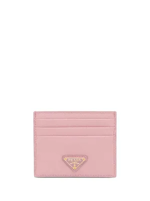 Prada triangle-logo Leather Card Holder | Pink | FARFETCH