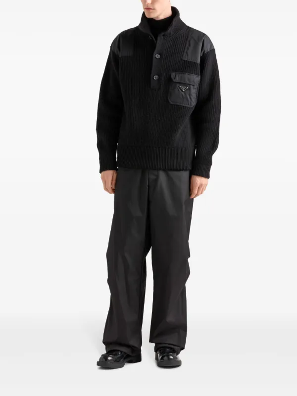 スウェット・トレーナー PRADA 24FW Black Logo Turtleneck Sweater UMR620 15O6 F0002 Black Wool Mock Turtleneck Sweater | PRADA
