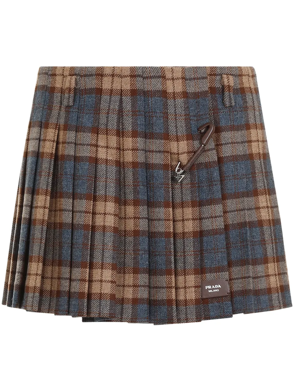 Prada Pleated Plaid Wool Miniskirt In F0005 Brown