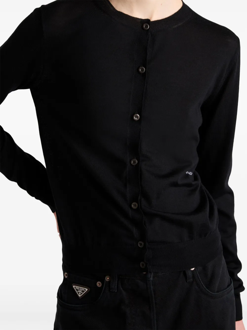Shop Prada Wool Cardigan In Black