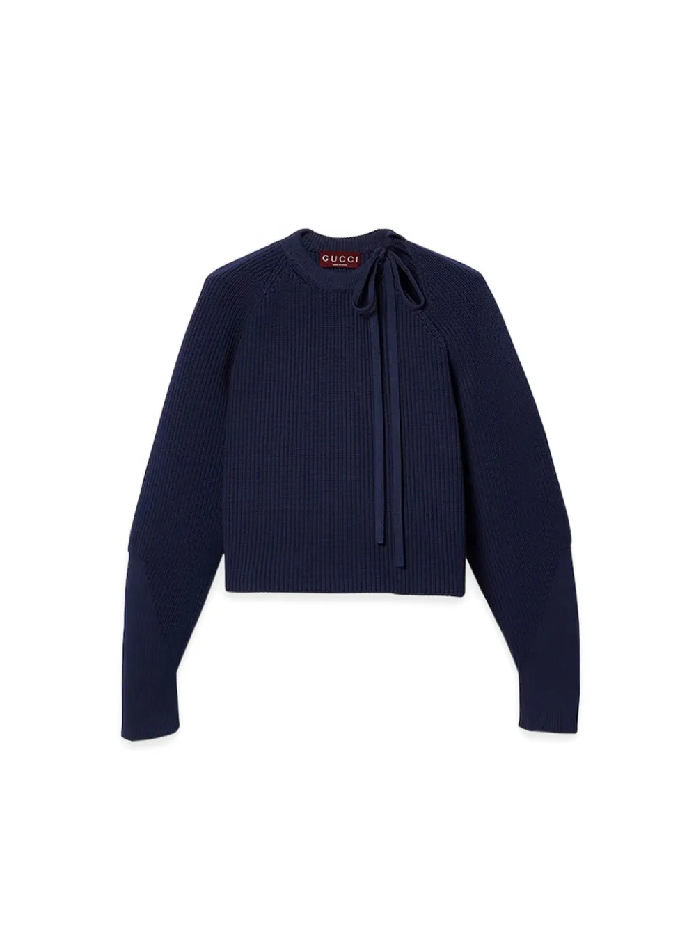 Gucci Tie-neck Ribbed-knit Sweater In Blue