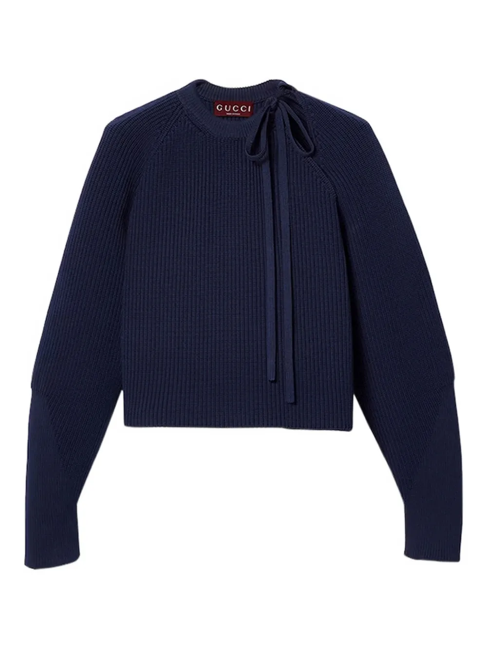 Gucci Tie-neck Ribbed-knit Sweater In Blue