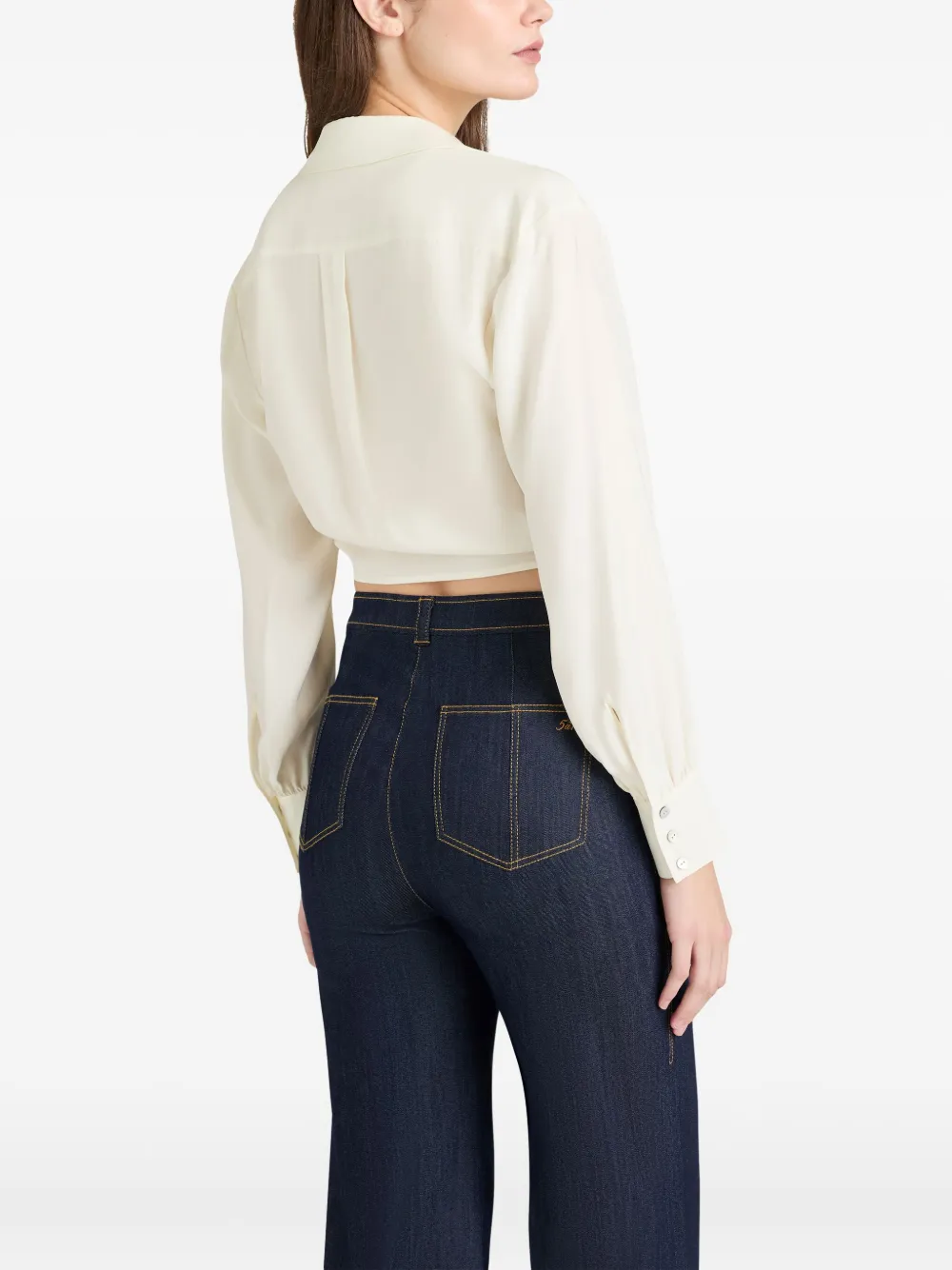 Cinq A Sept Cropped blouse met gestrikte voorkant Beige