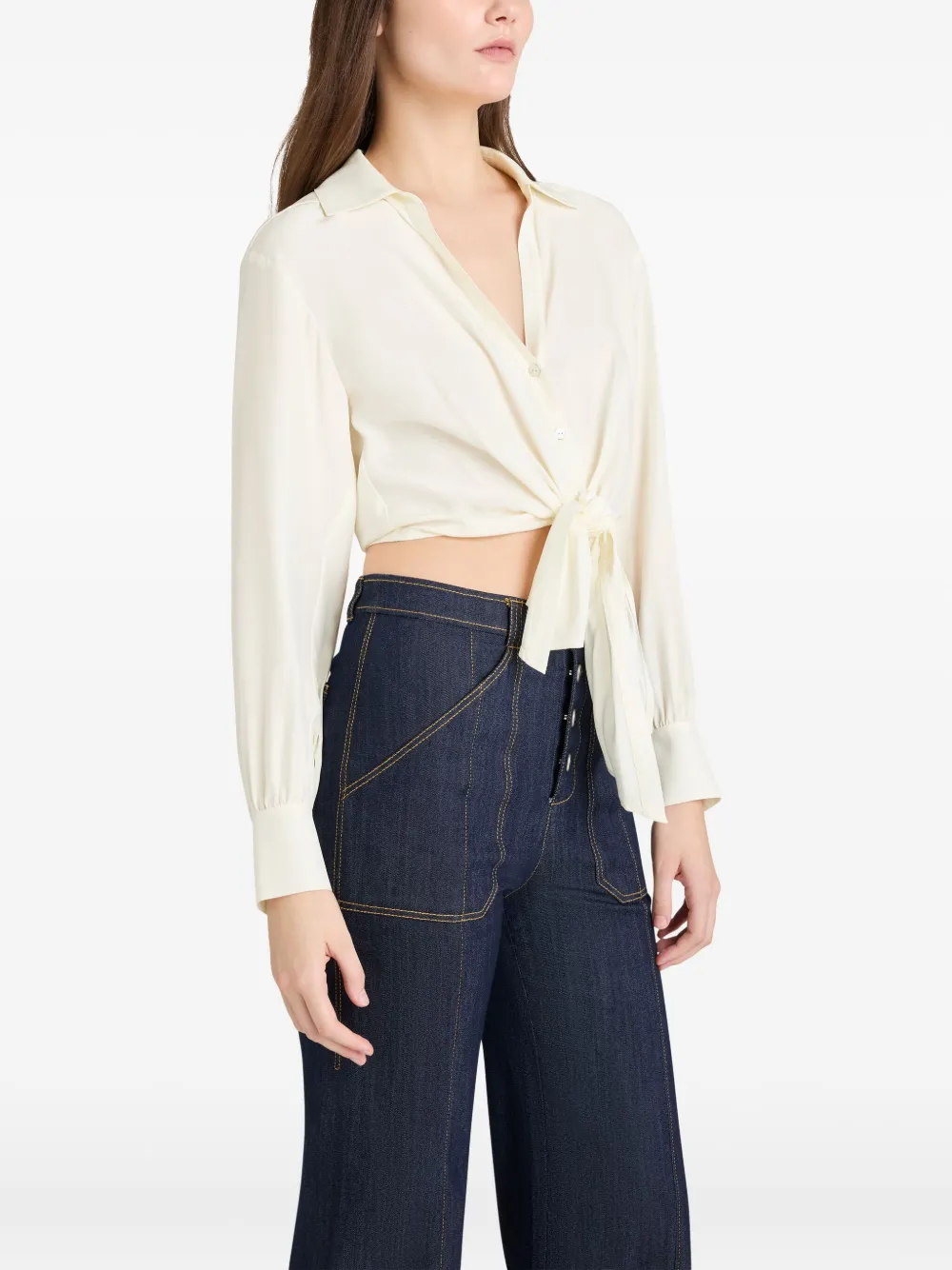 Cinq A Sept Cropped blouse met gestrikte voorkant Beige