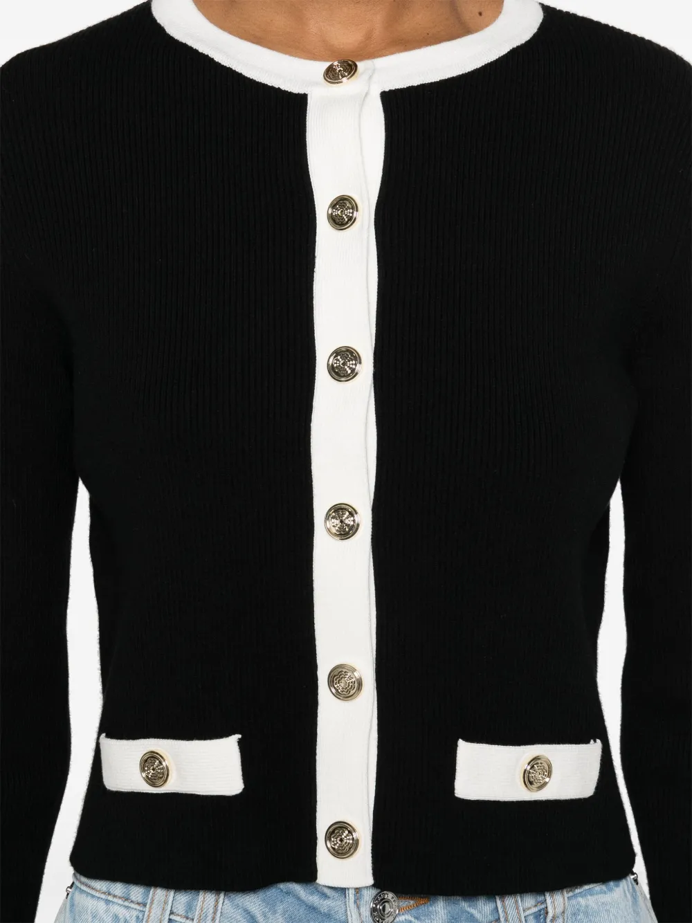 Maje Two-tone Cardigan In Black