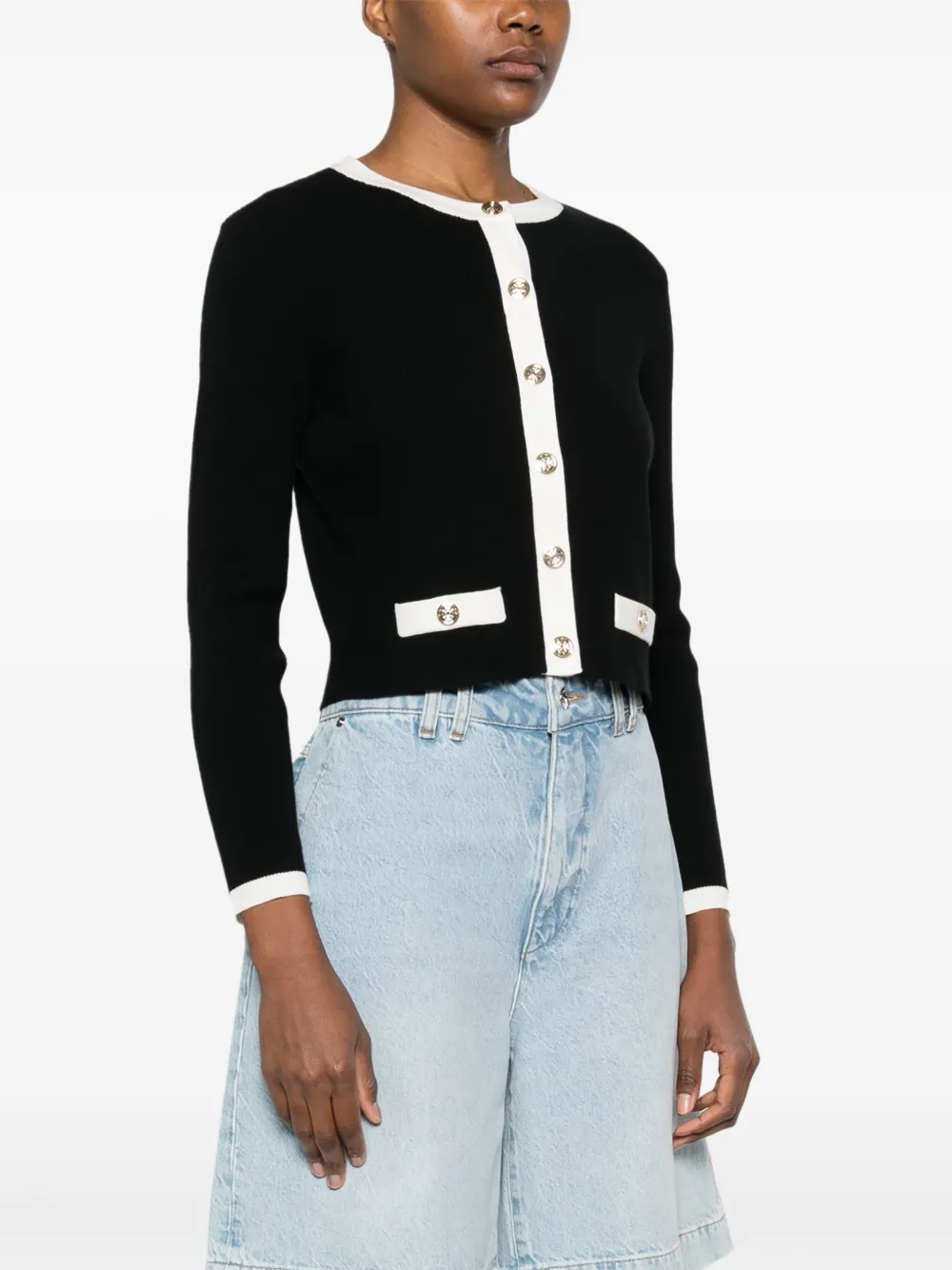 Maje Two-tone Cardigan In Black