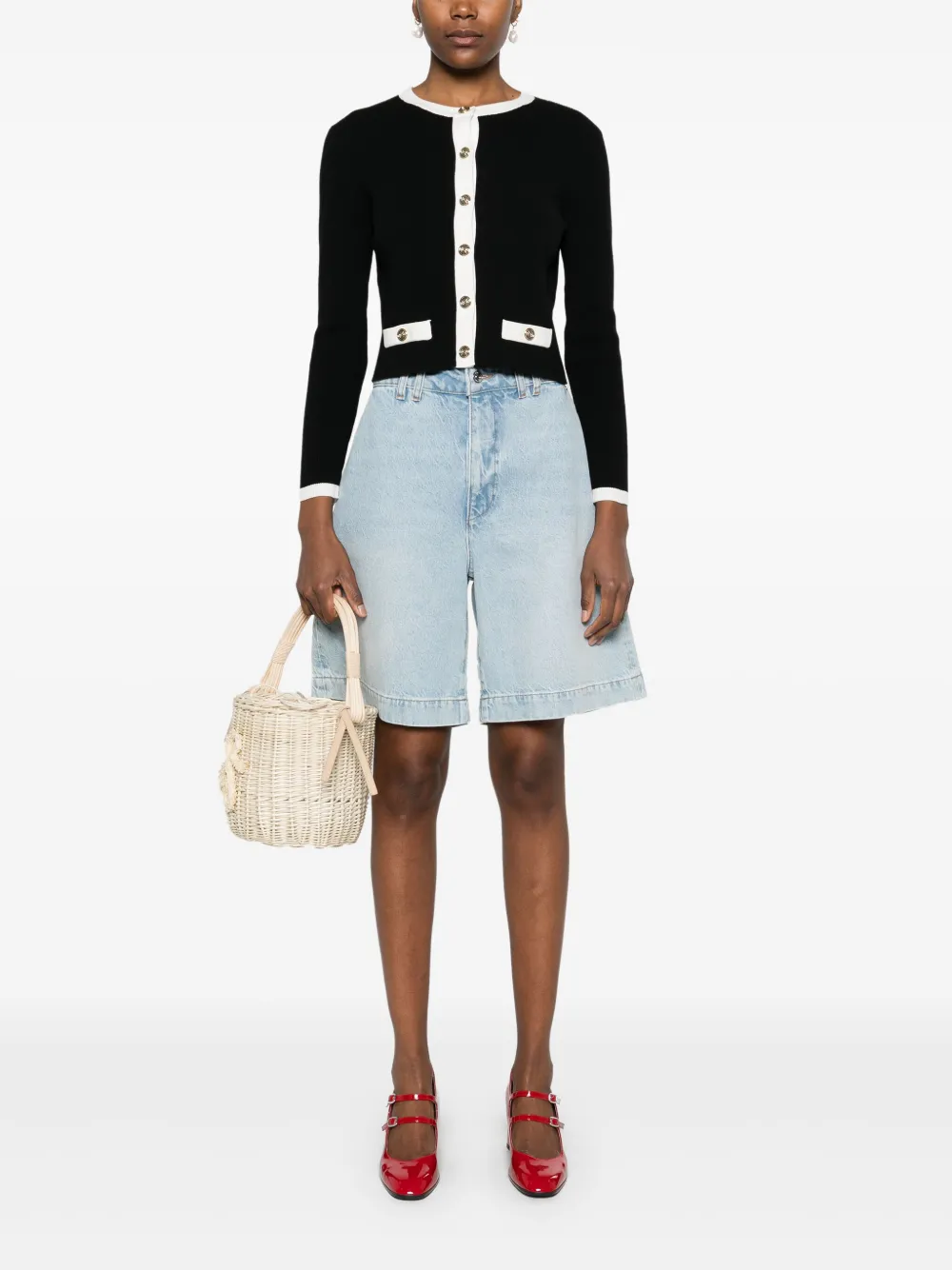 Maje Two-tone Cardigan In Black