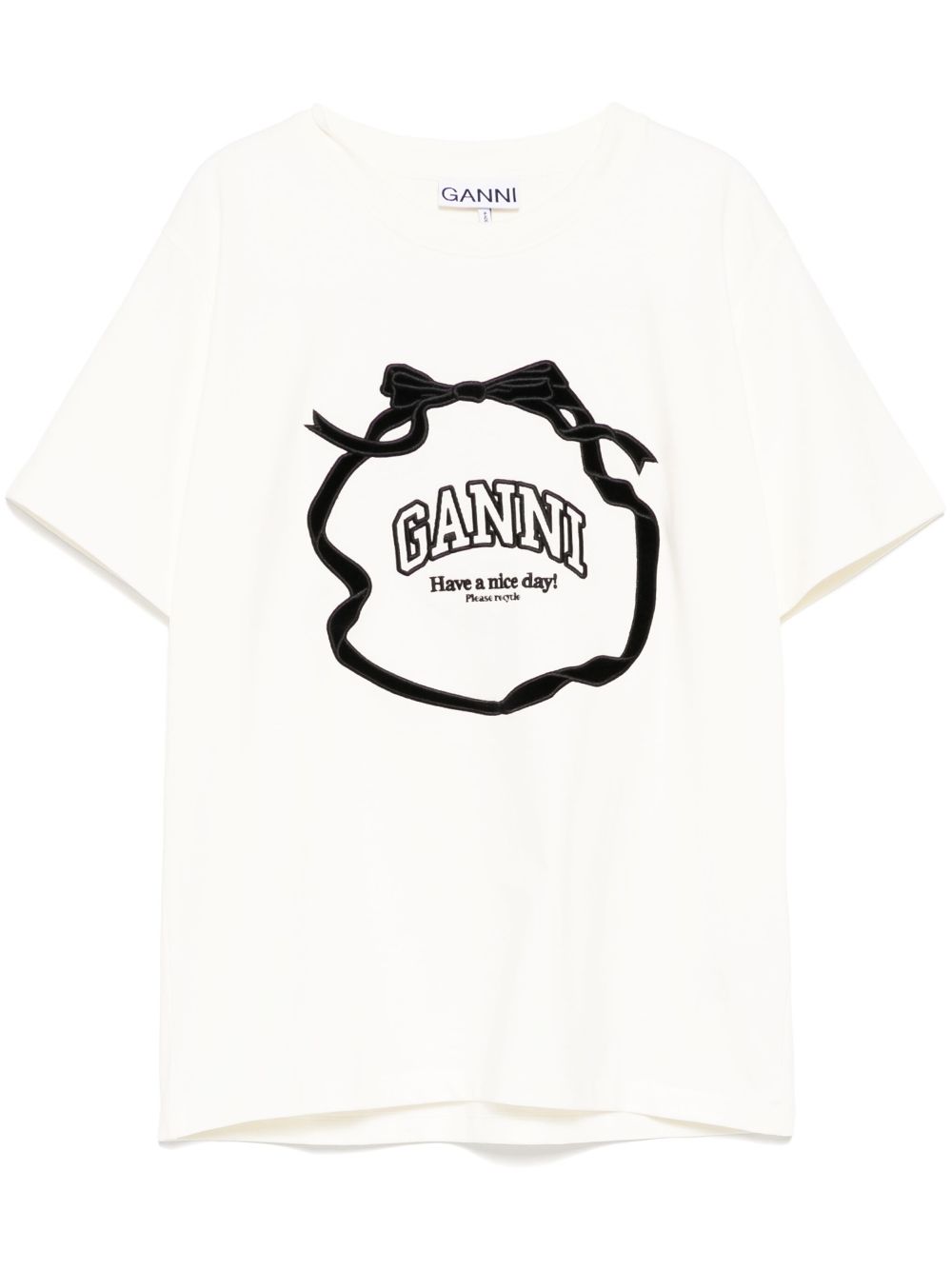 GANNI embroidered logo T-shirt - Neutrals