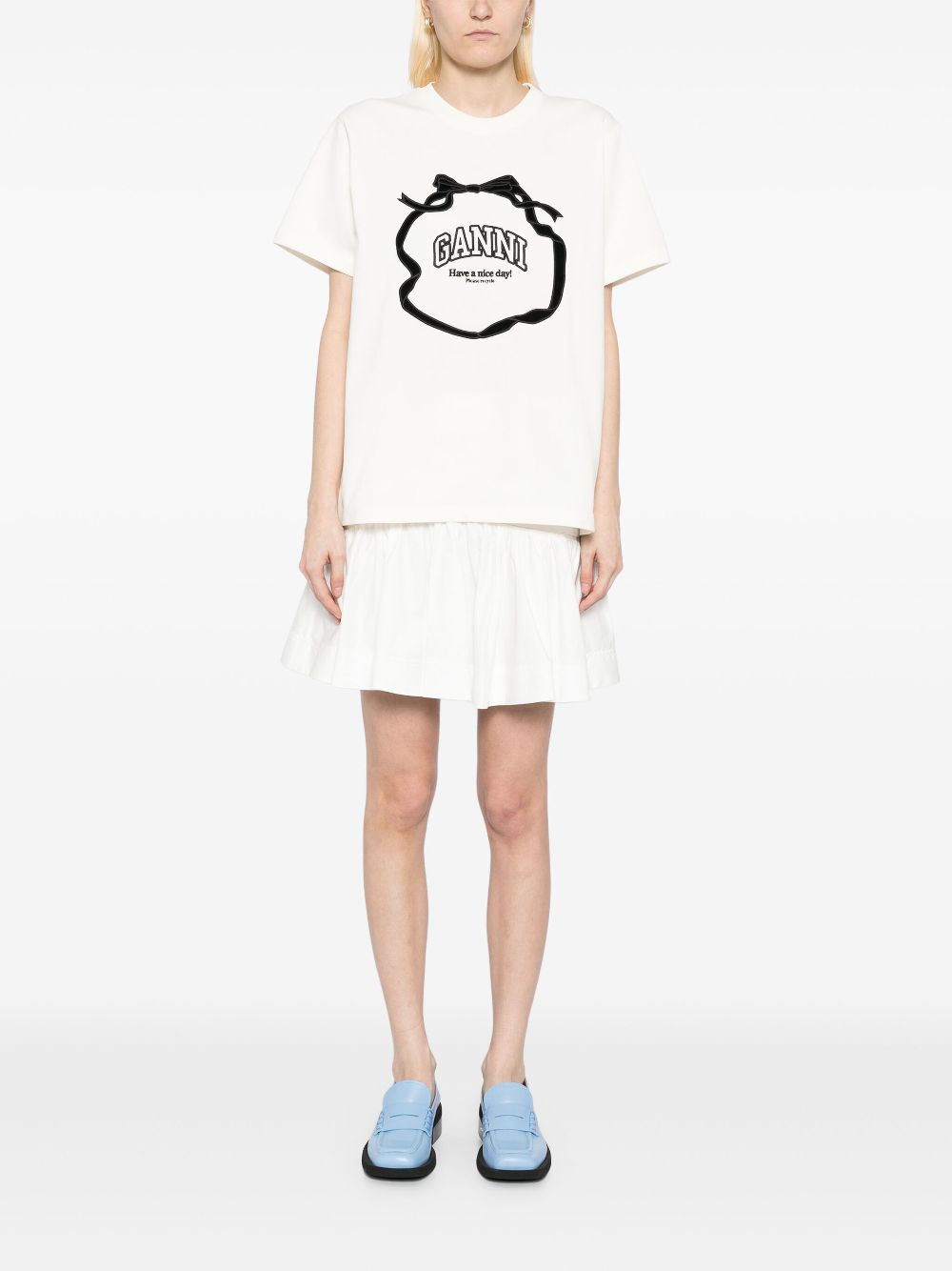 GANNI embroidered logo T-shirt - Neutrals