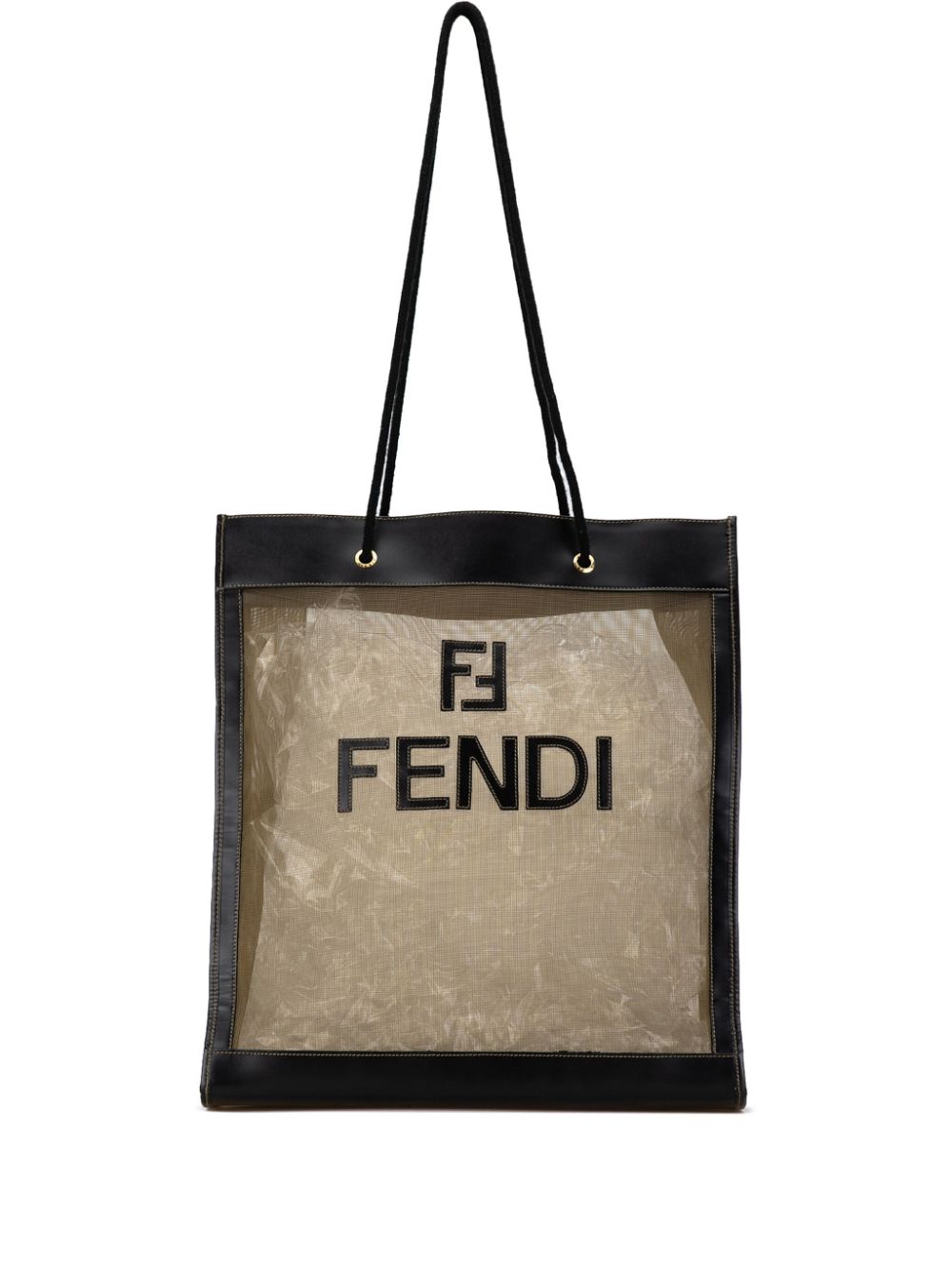 Fendi Pre Owned 2000 2010 Leather Trimmed Mesh Logo Tote Bag Brown FARFETCH UK