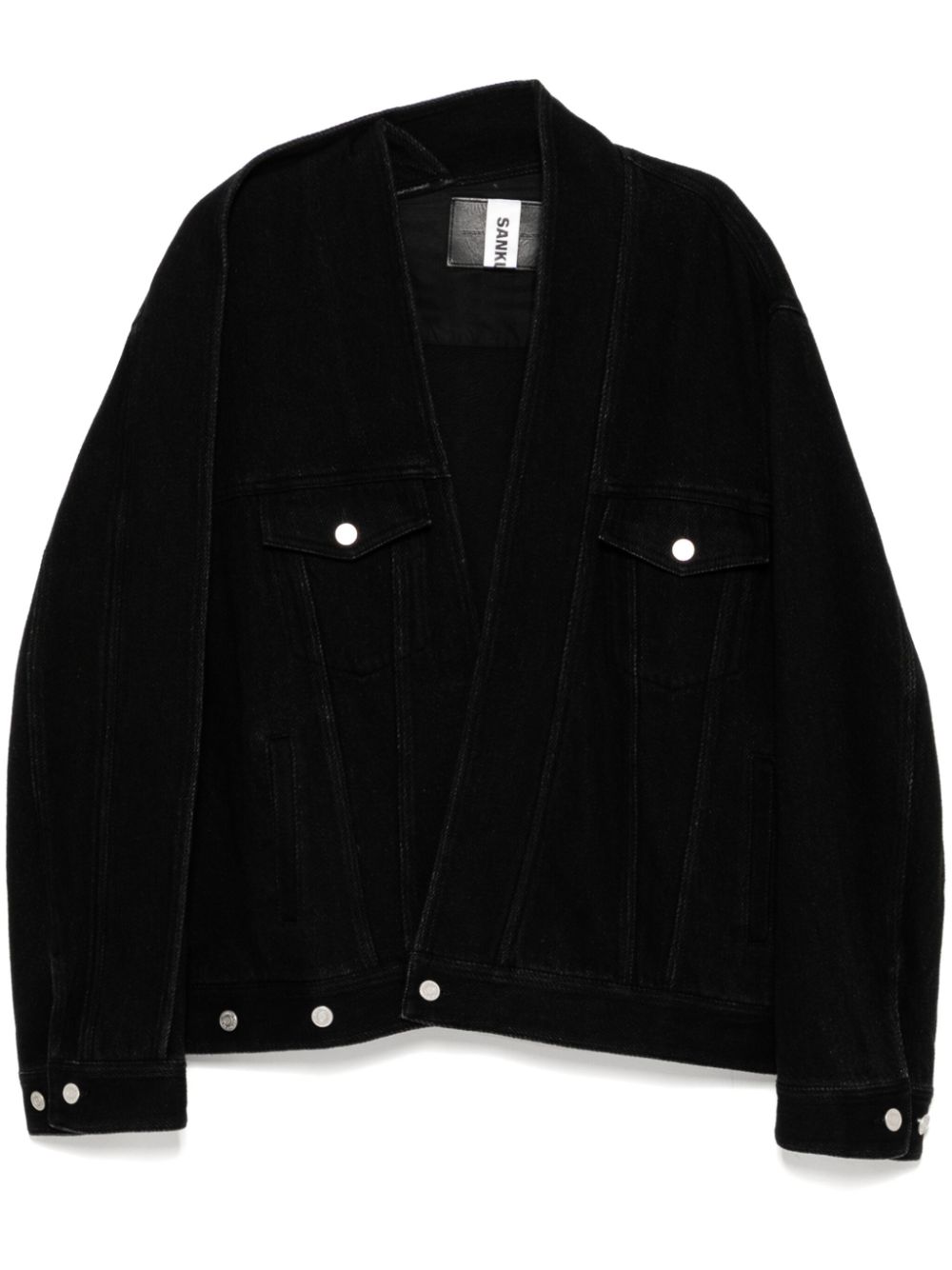 Sankuanz asymmetric collar denim jacket – Black