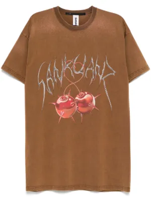 【SANKUANZ】BROWN BLEACH DAGGER PRINTED T-SHIRT Sankuanz logo-print T-shirt | Brown | FARFETCH