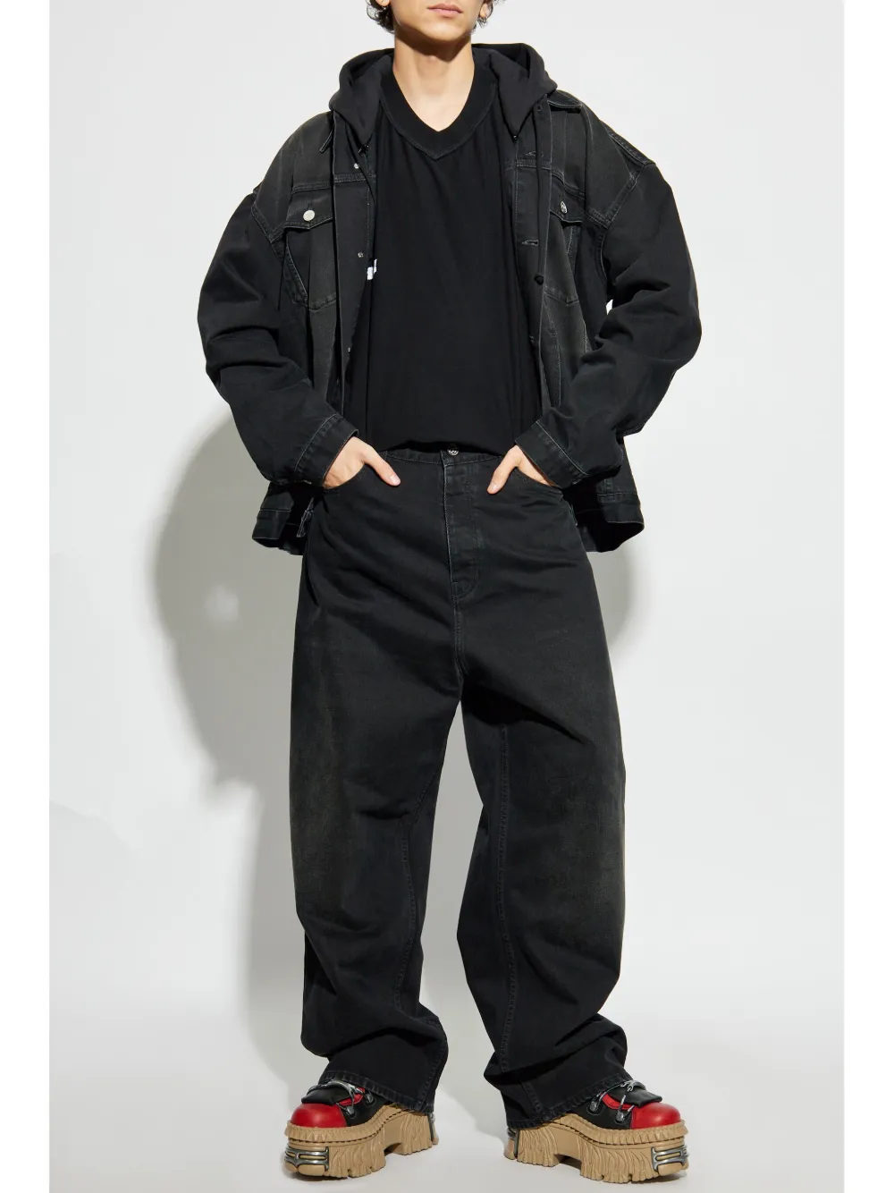 Black denim hooded jacket men's discount