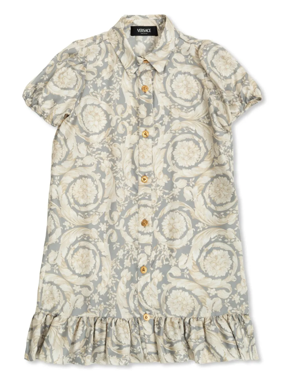Versace Kids' Barocco-print Short Dress In Grey