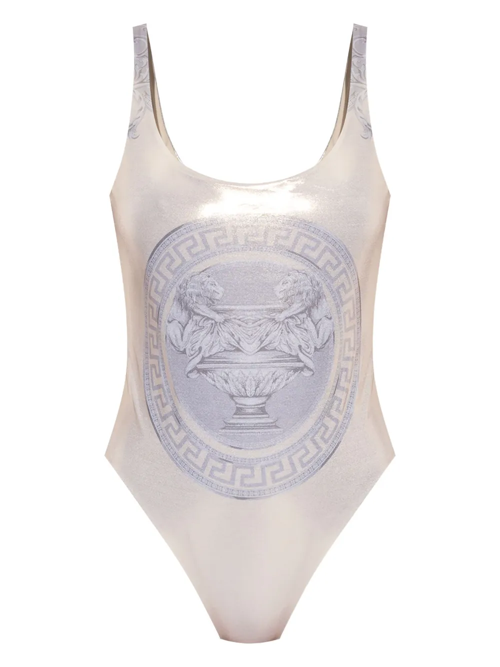 Versace Statue Print Swimsuit In Nude