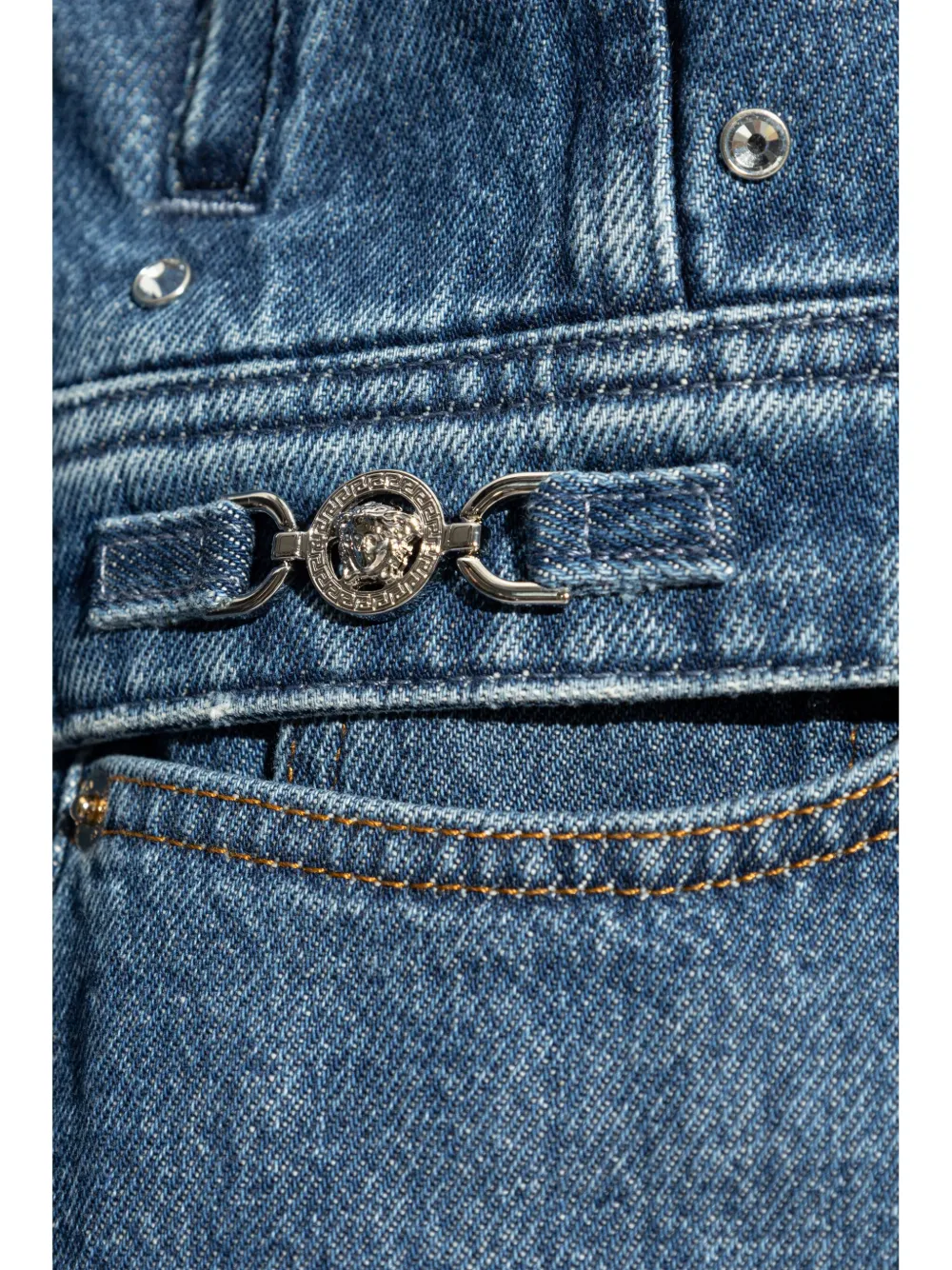 Cheap Versace shimmering-appliques denim jacket Women